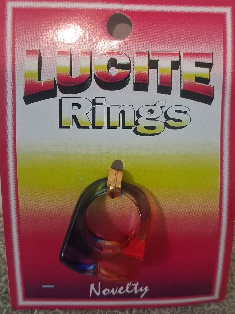 NOS Chunky Acrylic Red/White/Blue Striped Transparent Ring Lucite 1960-70s Sz 7